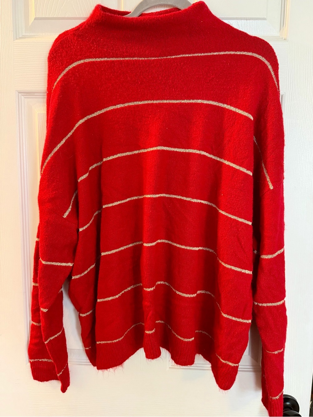 Kim Rogers Red Striped Mock/Turtleneck Sweater